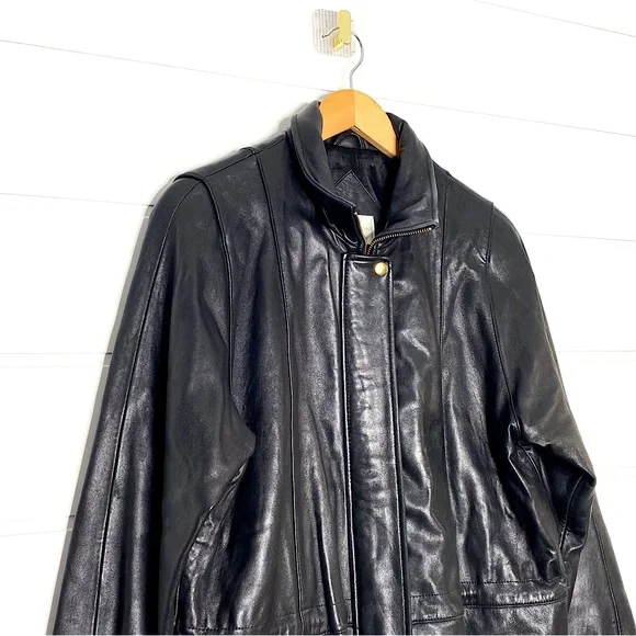 Vintage Genuine Lambskin Leather Black Parka w/ Fox Fur Trimmed Removable Hood - Picture 7 of 15